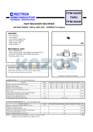 FFM1000W datasheet - FAST RECOVERY RECTIFIER VOLTAGE RANGE 1000 to 1800 Volts CURRENT 0.5 Ampere