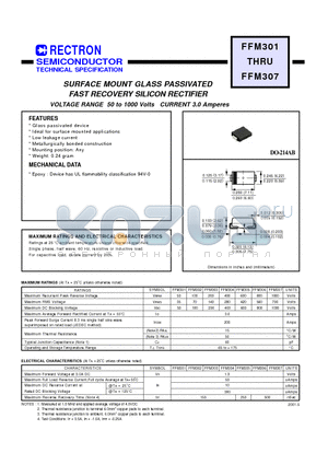 FFM301 datasheet - SURFACE MOUNT GLASS PASSIVATED FAST RECOVERY SILICON RECTIFIER (VOLTAGE RANGE 50 to 1000 Volts CURRENT 3.0 Amperes)