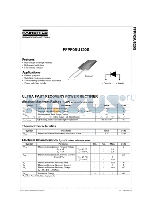 FFPF05U120S datasheet - ULTRA FAST RECOVERY POWER RECTIFIER