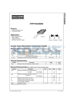 FFPF10U30DN datasheet - ULTRA FAST RECOVERY POWER RECTIFIER