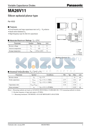 MA26V11 datasheet - Silicon epitaxial planar type