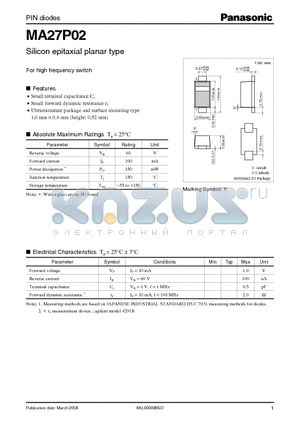 MA27P02 datasheet - Silicon epitaxial planar type