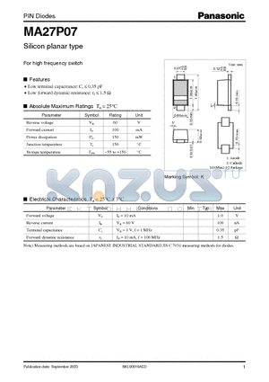 MA27P07 datasheet - SILICON PLANAR TYPE