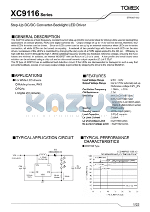 XC9116D02AMR datasheet - Step-Up DC/DC Converter-Backlight LED Driver