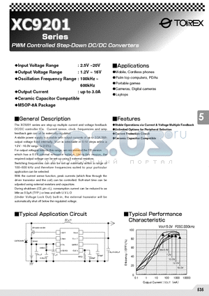 XC9201 datasheet - PWM Controlled Step-Down DC/DC Converters