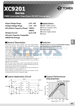 XC9201C49AKR datasheet - PWM Controlled Step-Down DC/DC Converters