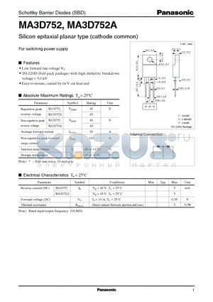 MA3D752 datasheet - Silicon epitaxial planar type (cathode common)