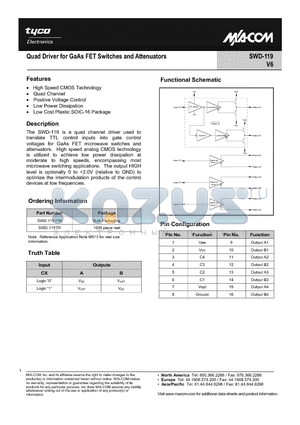 SWD-119 datasheet - Quad Driver for GaAs FET Switches and Attenuators