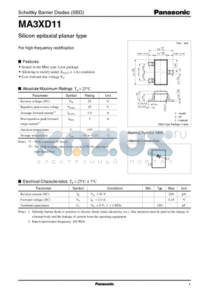 MA3XD11 datasheet - Silicon epitaxial planar type