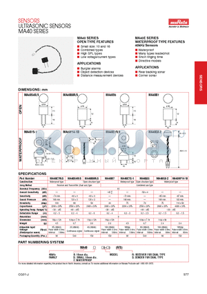 MA40B8S datasheet - ULTRASONIC SENSORS MA40 SERIES