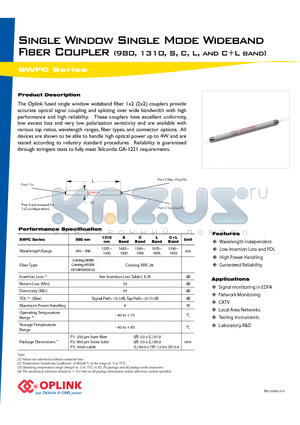 SWFC9120 datasheet - Single Window Single Mode Wideband Fiber Coupler
