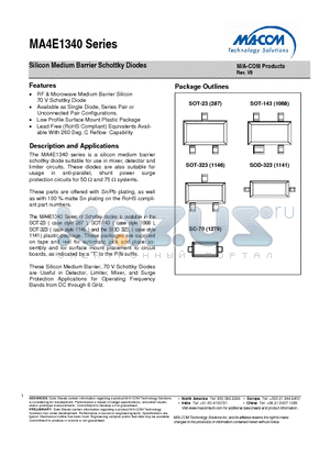 MA4E1340B-1146T datasheet - Silicon Medium Barrier Schottky Diodes