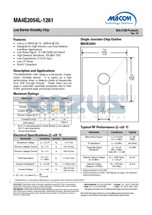 MA4E2054L-1261 datasheet - Low Barrier Schottky Chip