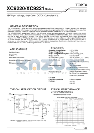 XC9220B09AML datasheet - 16V Input Voltage, Step-Down DC/DC Controller ICs.