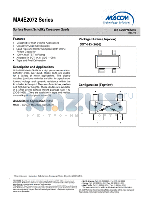 MA4E2072H-1068T datasheet - Surface Mount Schottky Crossover Quads