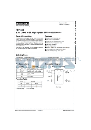 FIN1001M5 datasheet - 3.3V LVDS 1-Bit High Speed Differential Driver