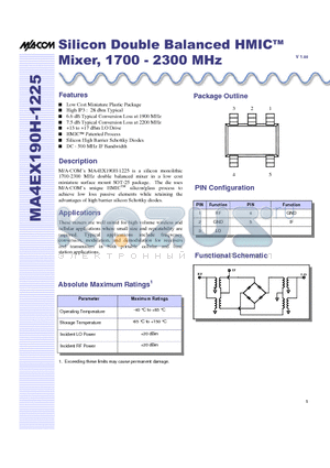 MA4EX190H-1225 datasheet - Silicon Double Balanced HMICTM Mixer, 1700 - 2300 MHz