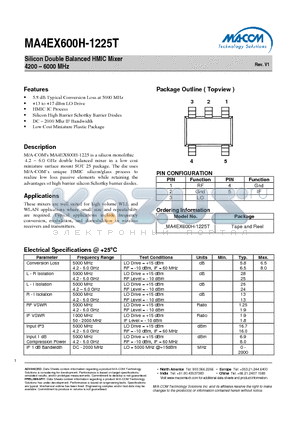 MA4EX600H-1225T datasheet - Silicon Double Balanced HMIC Mixer 4200 - 6000 MHz