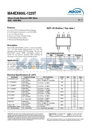 MA4EX600L-1225T datasheet - Silicon Double Balanced HMIC Mixer 4200 - 6000 MHz
