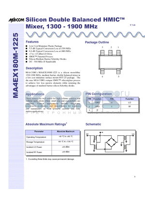 MA4EX180M-1225T datasheet - Silicon Double Balanced HMICTM Mixer, 1300 - 1900 MHz