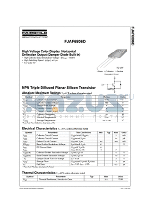 FJAF6806D datasheet - NPN Triple Diffused Planar Silicon Transistor