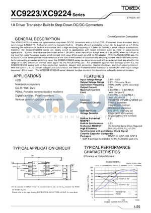 XC9223D02SR datasheet - 1A Driver Transistor Built-In Step-Down DC/DC Converters