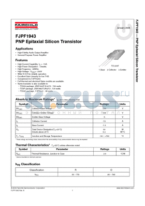 FJPF1943 datasheet - PNP Epitaxial Silicon Transistor