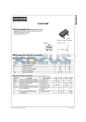 FJV3110RMTF datasheet - NPN Epitaxial Silicon Transistor