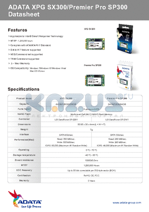 SX300 datasheet - ADATA XPG SX300/Premier Pro SP300