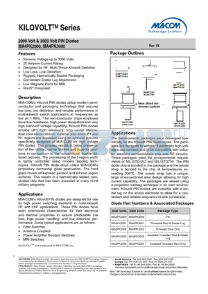 MA4PK3000 datasheet - 2000 Volt & 3000 Volt PIN Diodes