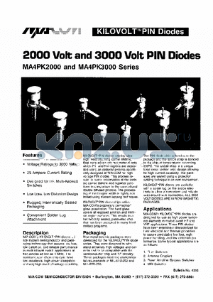 MA4PK3003 datasheet - 2000 Volt and 3000 Volt PIN Diodes