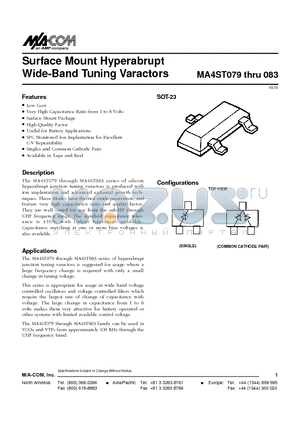 MA4ST080 datasheet - Surface Mount Hyperabrupt Wide-Band Tuning Varactors