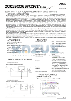 XC9236 datasheet - 600mA Driver Tr. Built-In, Synchronous Step-Down DC/DC Converters