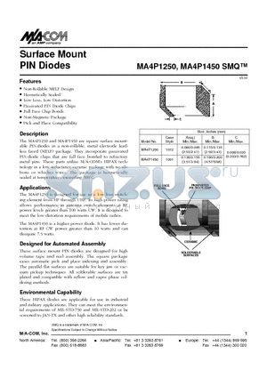 MA4P1250 datasheet - Surface Mount PIN Diodes