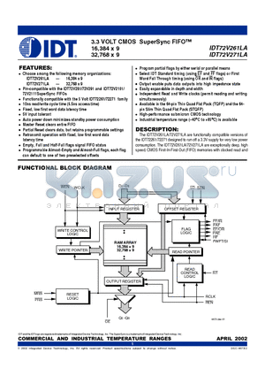 IDT72V261LA15TFI datasheet - 3.3 VOLT CMOS SuperSync FIFO