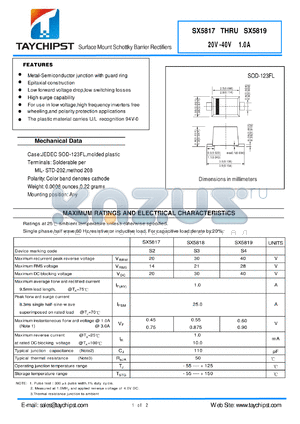 SX5819 datasheet - Surface Mount Schottky Barrier Rectifiers