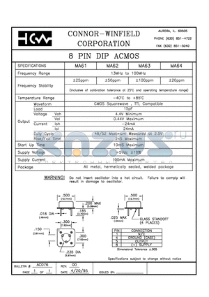 MA63 datasheet - 8 PIN DIP ACMOS