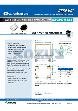 SXGPON155 datasheet - 3.3V CMOS Low-Jitter 155.52 MHz GPON XO