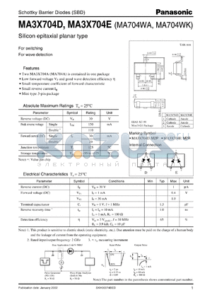 MA704WK datasheet - Schottky Barrier Diodes (SBD)