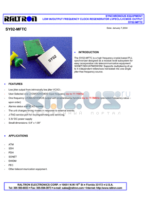 SY02-MFTC datasheet - SYNCHRONOUS EQUIPMENT LOW IN/OUTPUT FREQUENCY CLOCK REGENERATOR LVPECL/LVCMOS OUTPUT