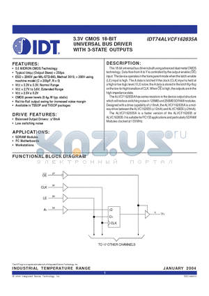 IDT74ALVCF162835APAG datasheet - 3.3V CMOS 18-BIT UNIVERSAL BUS DRIVER WITH 3-STATE OUTPUTS