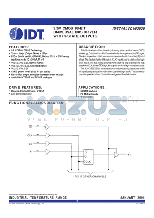 IDT74ALVC162835PF datasheet - 3.3V CMOS 18-BIT UNIVERSAL BUS DRIVER WITH 3-STATE OUTPUTS