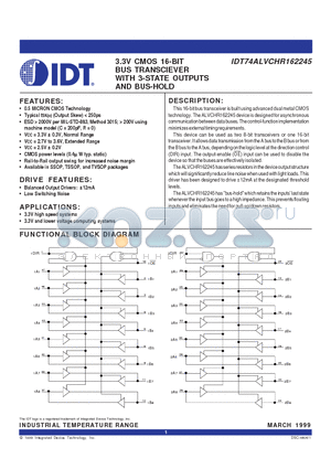 IDT74ALVCHR162245PV datasheet - 3.3V CMOS 16-BIT BUS TRANSCIEVER WITH 3-STATE OUTPUTS AND BUS-HOLD