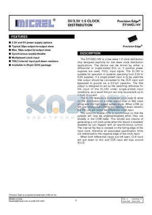 SY100EL14VZC datasheet - 5V/3.3V 1:5 CLOCK DISTRIBUTION