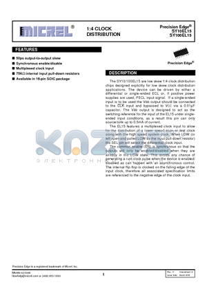 SY100EL15ZGTR datasheet - 1:4 CLOCK DISTRIBUTION