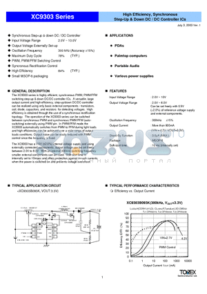 XC9303B93KR datasheet - Step-Up & Down DC / DC Controller ICs