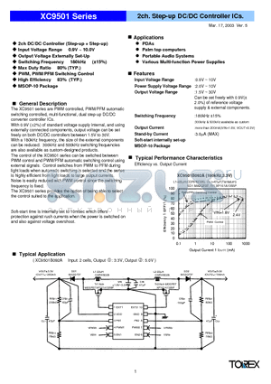 XC9501B092AL datasheet - 2ch. Step-up DC/DC Controller ICs.