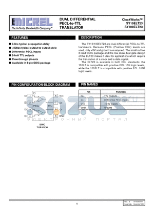 SY100ELT23ZCTR datasheet - DUAL DIFFERENTIAL PECL-to-TTL TRANSLATOR
