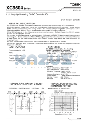 XC9504B093CDR datasheet - 2 ch. Step-Up / Inverting DC/DC Controller ICs