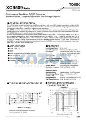 XC9509D03CAL datasheet - Synchronous Step-Down DC/DC Converter with Built-In LDO Regulator in Parallel Plus Voltage Detector